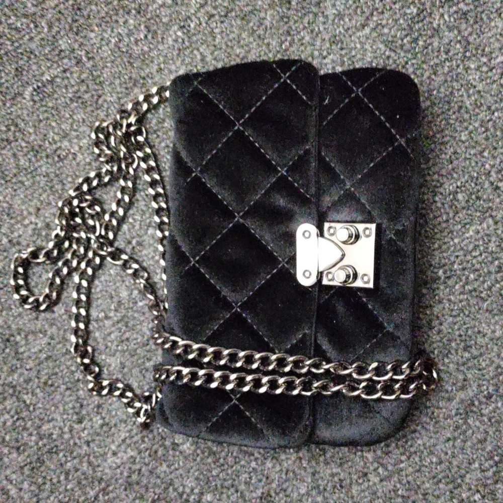 KC Jagger "Jane" Black Quilted Velvet Crossbody Bag